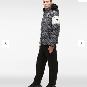 MOOSEKNUCKLES CANADA SHEARLING STRIVERS ROW JACKET/ BLACK WHITE MONOGRAM